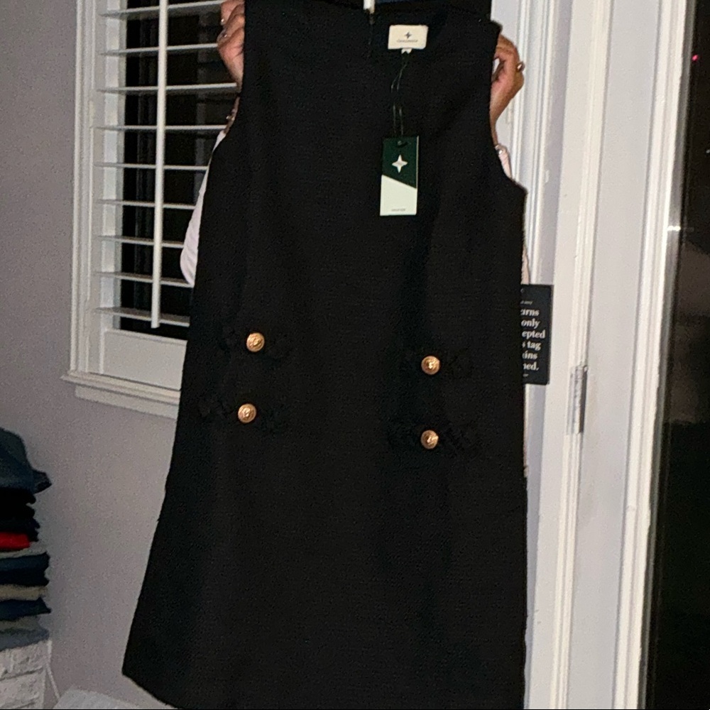 New Tuckernuck Black tweed Dress with Gold Buttons